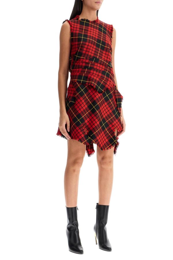 Alexander Mcqueen Distressed Wool Tartan Mini Dress For Sale