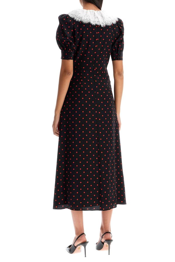 Alessandra Rich Polka Dot Silk Midi Dress Hot on Sale