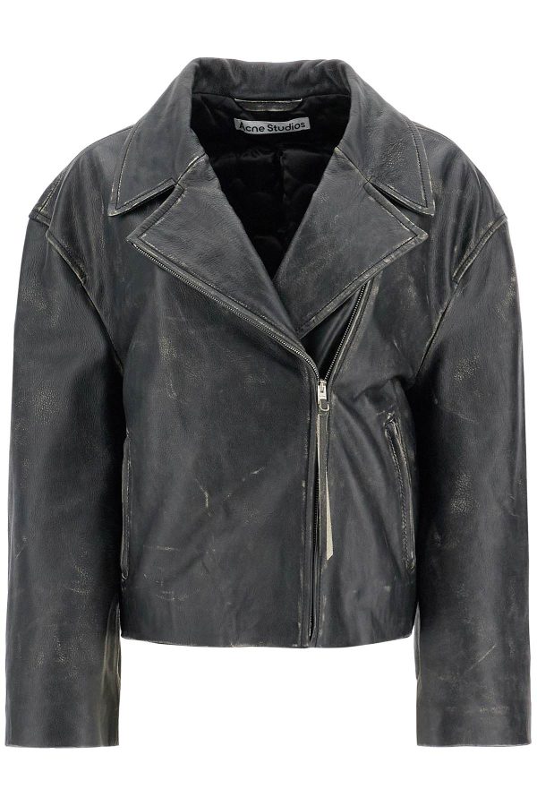 Acne Studios Padded Sand-Colored Leather Jacket Online Hot Sale