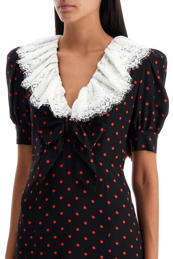 Alessandra Rich Polka Dot Silk Midi Dress Hot on Sale