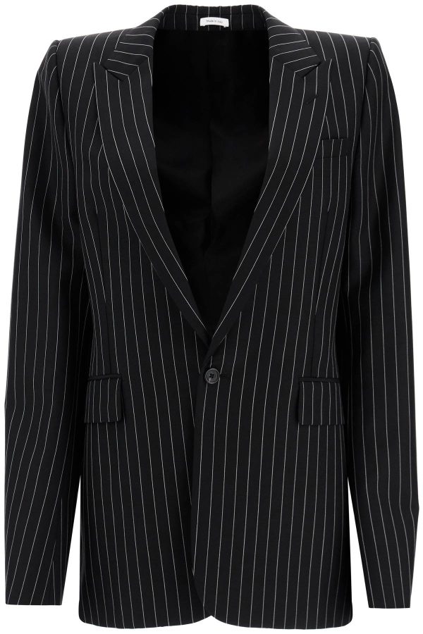 Alexander Mcqueen Striped Jacket With Voluminous Hot on Sale