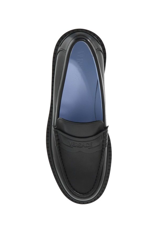 Versace Smooth Leather Adriano Loafers In Discount