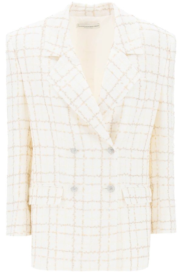 Alessandra Rich Oversized Tweed Jacket With Plaid Pattern Supply