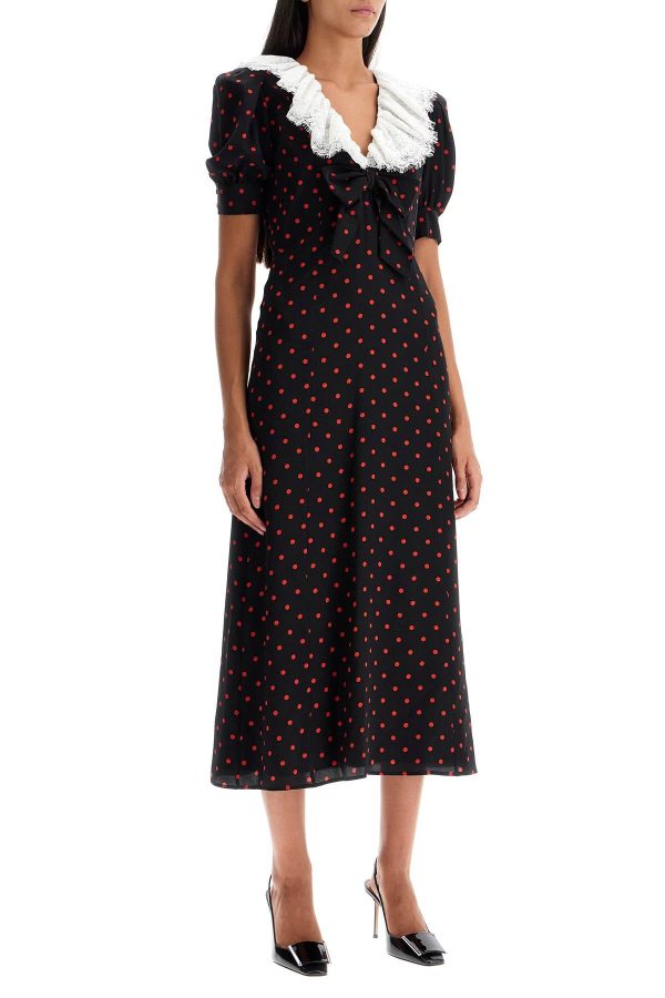 Alessandra Rich Polka Dot Silk Midi Dress Hot on Sale