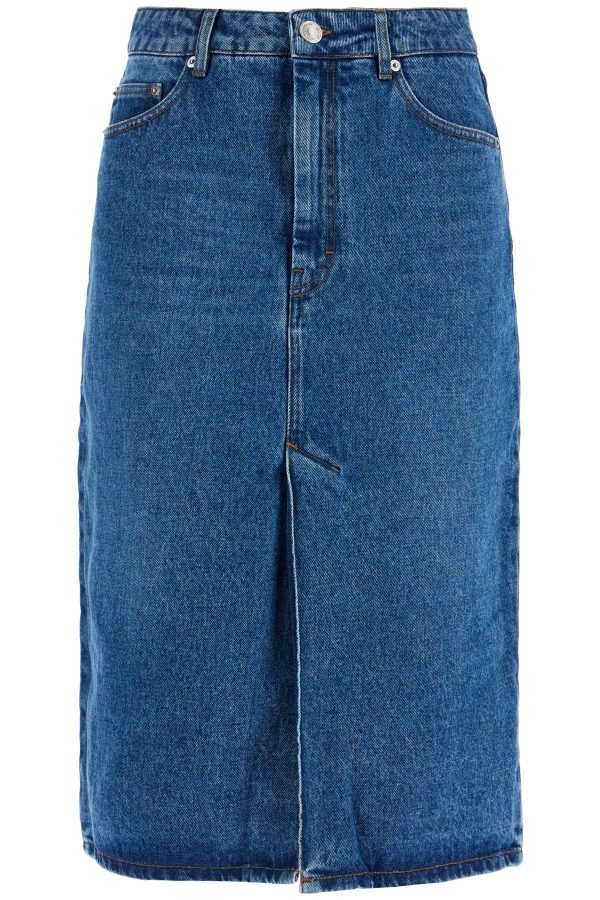 Ami Alexandre Matiussi Denim Midi Skirt In Seven Online Hot Sale