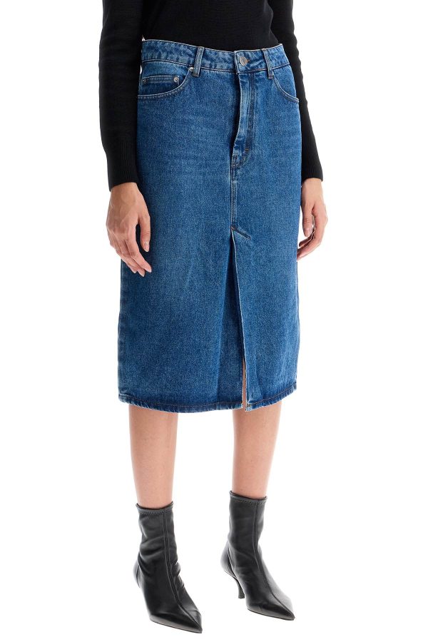 Ami Alexandre Matiussi Denim Midi Skirt In Seven Online Hot Sale