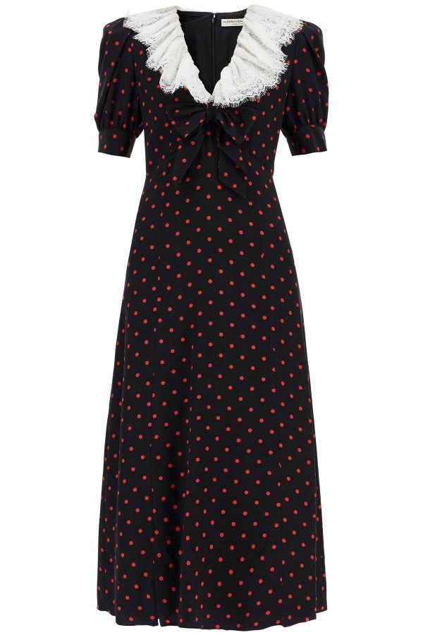 Alessandra Rich Polka Dot Silk Midi Dress Hot on Sale