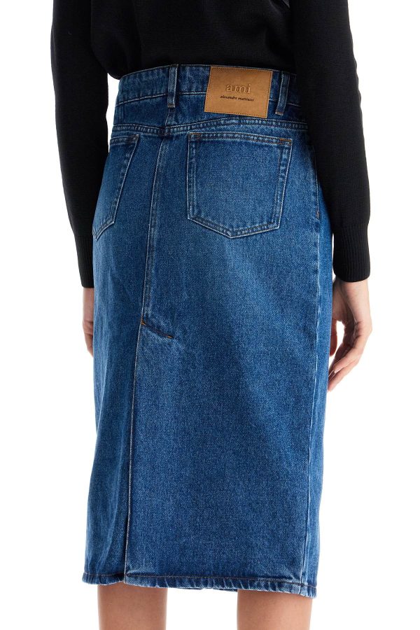 Ami Alexandre Matiussi Denim Midi Skirt In Seven Online Hot Sale