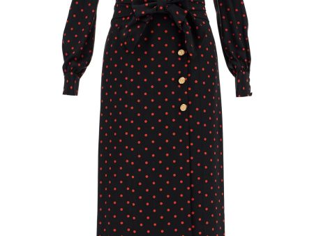 Alessandra Rich Silk Maxi Dress With Polka Dots Discount