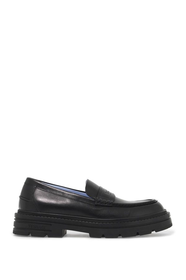 Versace Smooth Leather Adriano Loafers In Discount