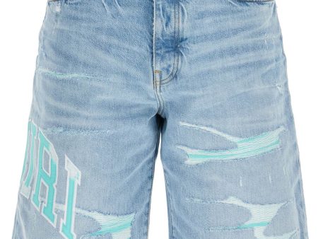 Amiri Denim Logo Varsity Bermuda Shorts Online