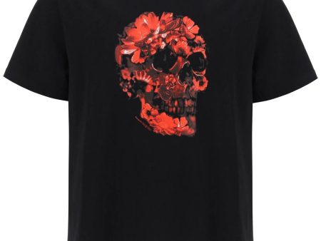 Alexander Mcqueen Wax Flower Skull Printed T-Shirt Sale