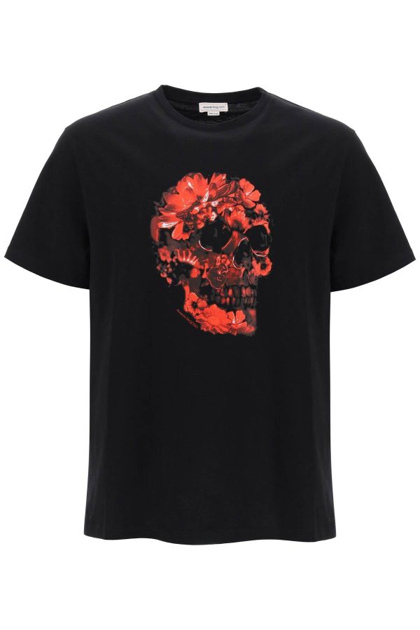 Alexander Mcqueen Wax Flower Skull Printed T-Shirt Sale