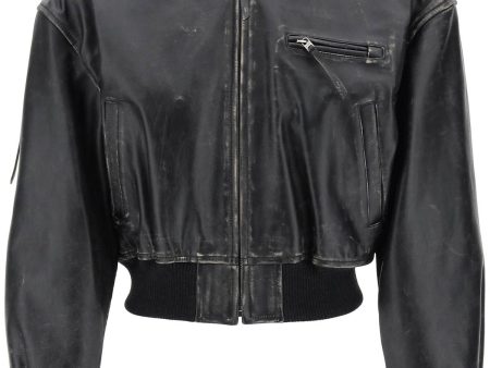 Acne Studios Aged Leather Bomber Jacket With Distressed Treatment Online Sale