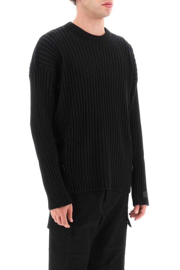 Versace Ribbed-Knit Sweater With Leather Straps For Discount